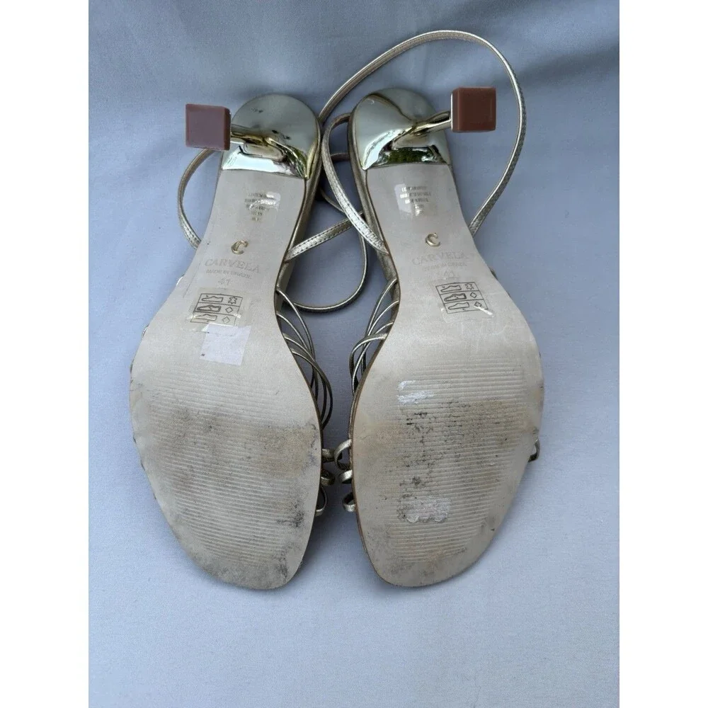 Carvela Gold Leather Strappy Open-Toe Slide Sandals Stiletto Heel Size 10